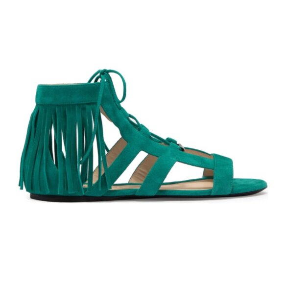 Longchamp Shoes - Longchamp Sandals Womens Size 7 Gladiator Green Suede Lace-Up New Boho Cowgirl